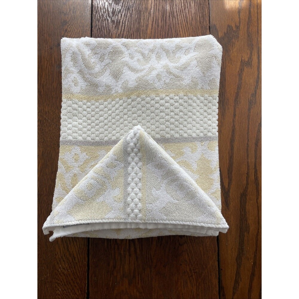 2 PC Towel Set Beau Monde Bath & Wash Cloth Scroll Stripe Neutrals 100% Cotton